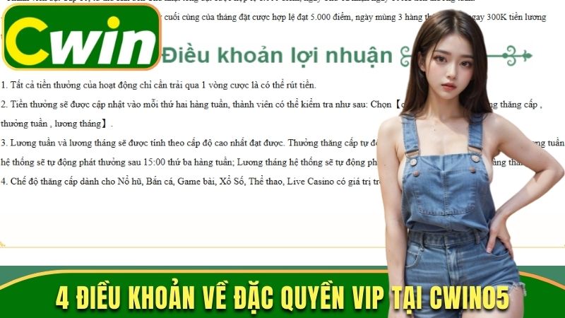 4 điều khoản về đặc quyền VIP tại Cwin05