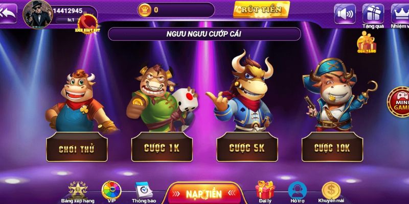 Chọn biểu tượng “Ngưu ngưu cướp cái” ngay trang chủ để bắt đầu tham gia