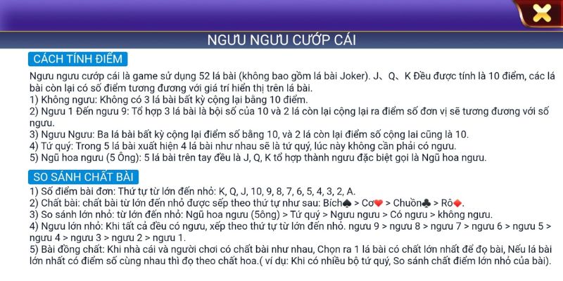Quy tắc trò chơi Ngưu ngưu cướp cái được hướng dẫn rõ ràng